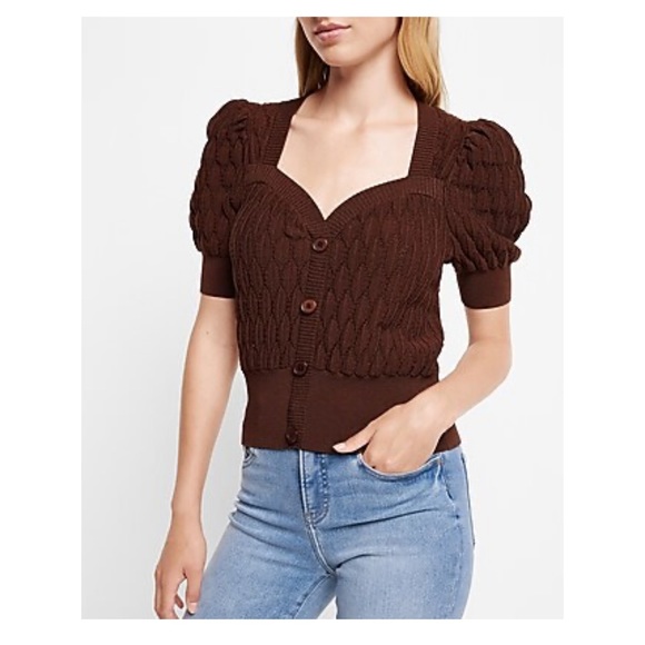 Short puff sleeve button up cardigan top - Picture 5 of 5